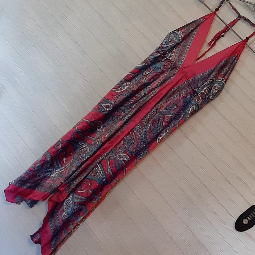 Pink Paisley Halter Scarf Dress OS